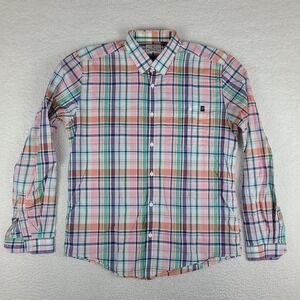 Barbour Shirt Mens Medium Blue Green Beacon Brand Slim Fit Dress Button Down *‎